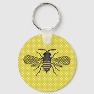 Trendy BEE Yellow Polkadot Pattern Gift Decor NEW Key Ring