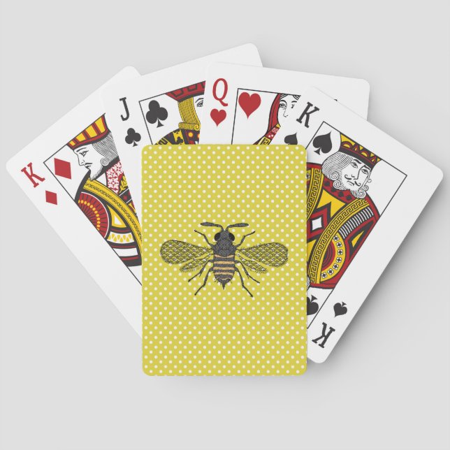 Trendy BEE Yellow Polkadot Pattern Gift Decor NEW Playing Cards (Back)