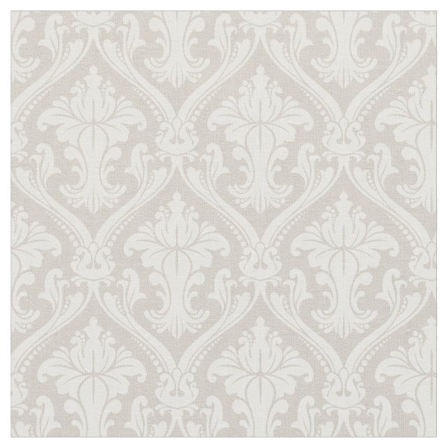 Trendy Beige Baroque Damask Pattern Fabric (Close Up)