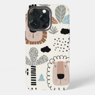 Trendy Beige Black Lion Jungle Tough Case iPhone