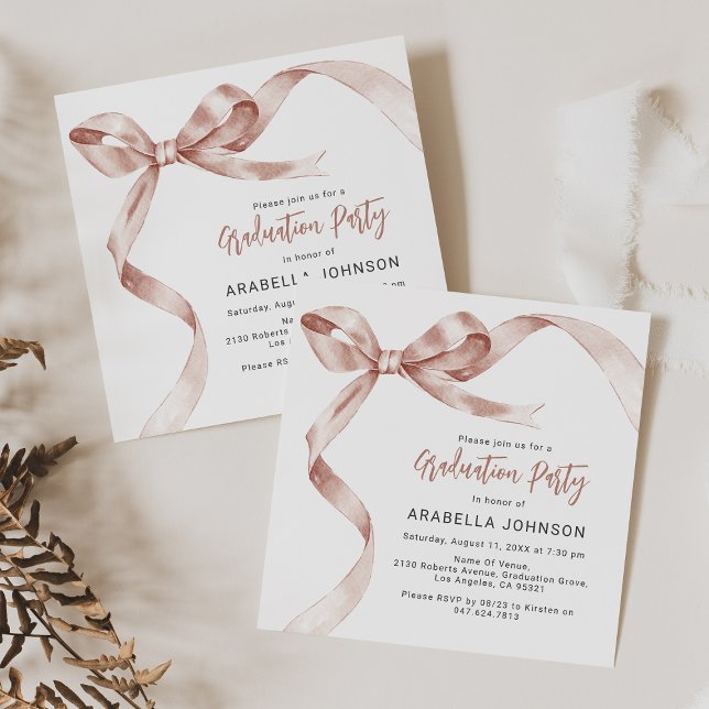 Trendy Beige Bow Graduation Holiday Card (Creator Uploaded)