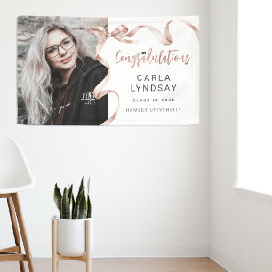 Trendy Beige Bow Photo Graduation Banner