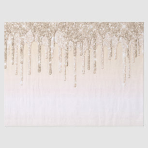 Trendy Beige Champagne Glitter Drips Graphic Tissue Paper