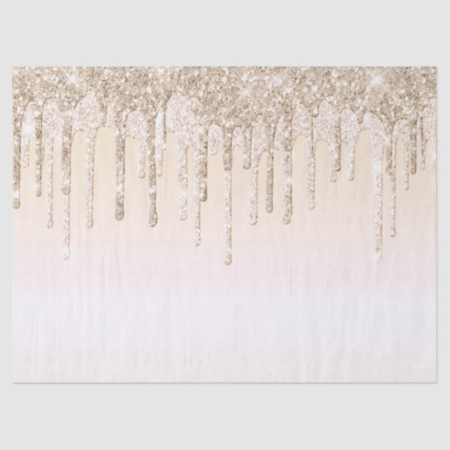 Trendy Beige Champagne Glitter Drips Graphic Tissue Paper (Front)