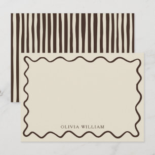 Trendy Beige & Chocolate Brown Wavy Border Striped Card
