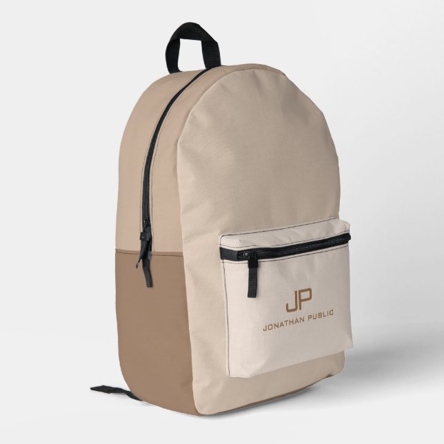 Trendy Beige Colour Tones Personalised Template Printed Backpack (Back Corner Left)
