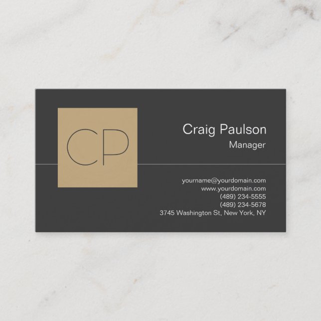 Trendy Beige Grey Chic Monogram Business Card (Front)