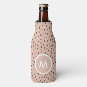Trendy Beige Monogram with Terracotta Boho Brown  Bottle Cooler