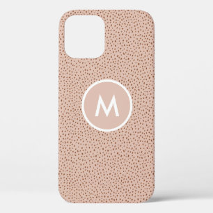 Trendy Beige Monogram with Terracotta Boho Brown  iPhone 12 Case