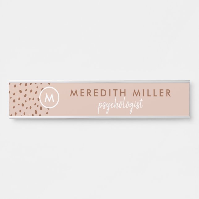 Trendy Beige Monogram with Terracotta Boho Brown  Door Sign (Front)