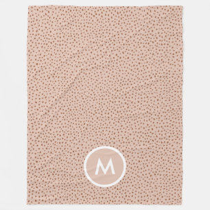 Trendy Beige Monogram with Terracotta Boho Brown Fleece Blanket