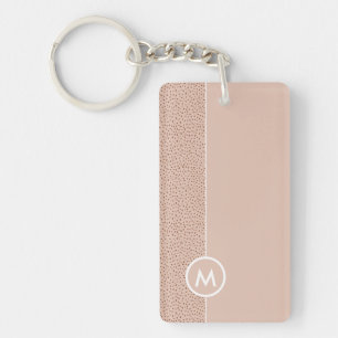 Trendy Beige Monogram with Terracotta Boho Brown  Key Ring