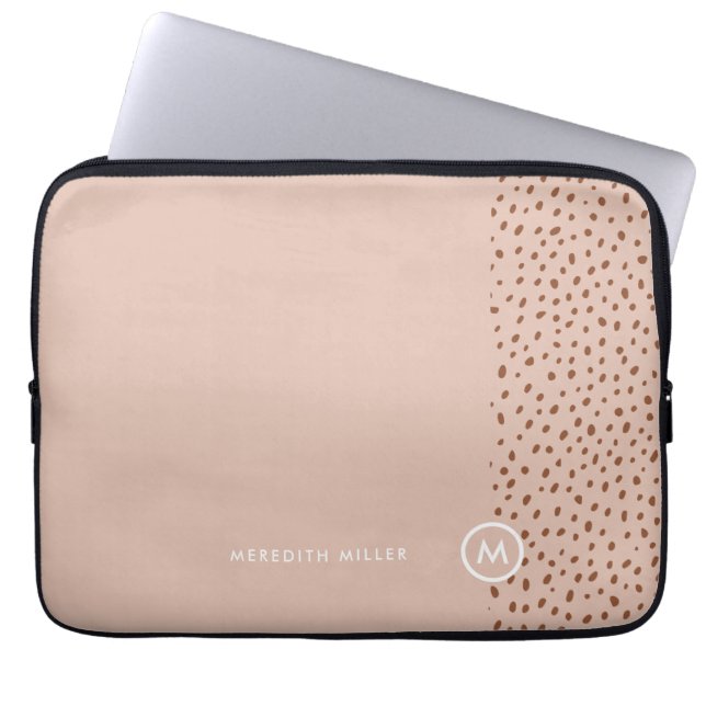 Trendy Beige Monogram with Terracotta Boho Brown  Laptop Sleeve (Front)