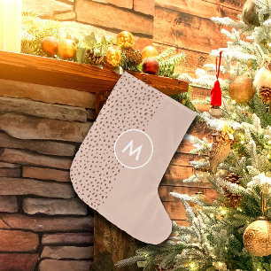 Trendy Beige Monogram with Terracotta Boho Brown Small Christmas Stocking