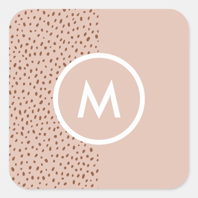 Trendy Beige Monogram with Terracotta Boho Brown  Square Sticker (Front)