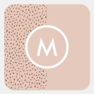 Trendy Beige Monogram with Terracotta Boho Brown Square Sticker