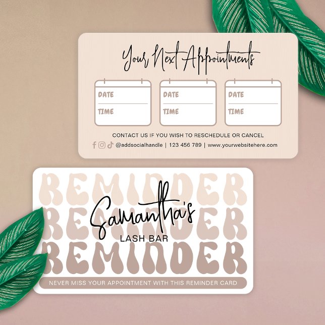 Trendy Beige Retro Cosmetologist Beauty Salon Spa Appointment Card (Trendy beige and white appointment reminder card featuring modern fonts and cream colors )