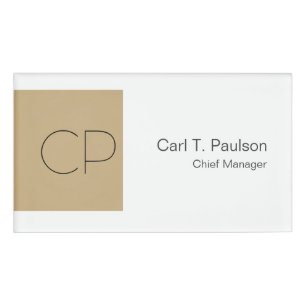 Trendy Beige White Monogram Minimalist Create Name Tag
