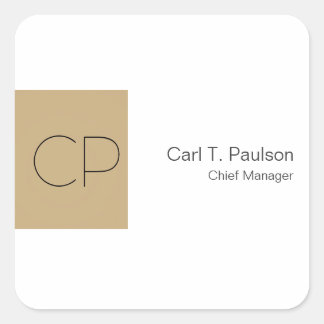 Trendy Beige White Monogram Minimalist Create Square Sticker