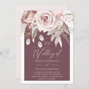 Trendy Berry Blush & Ivory Boho Arch Wedding Invitation