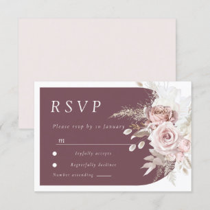 Trendy Berry Blush Ivory Boho Arch Wedding RSVP Card