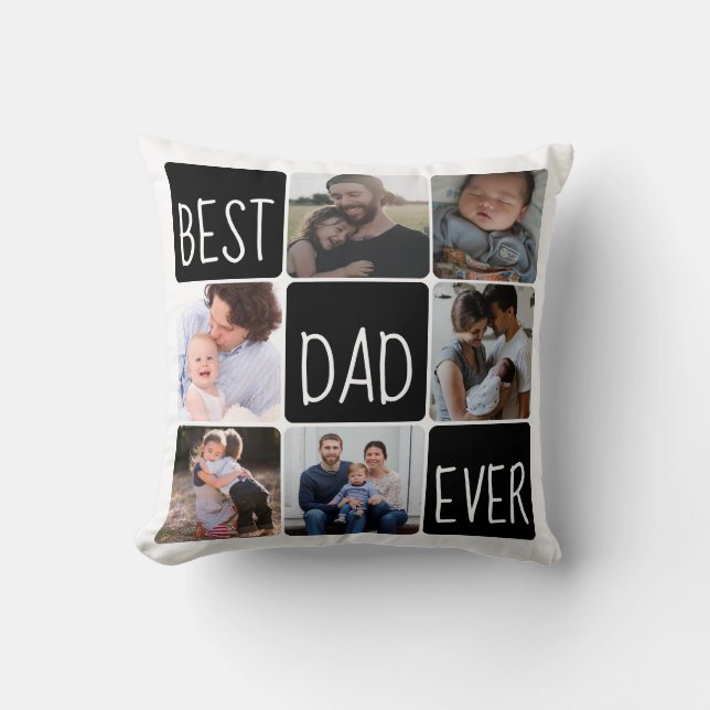 Trendy Best Dad Ever 6 Photo Collage Father's Day Cushion (Front)