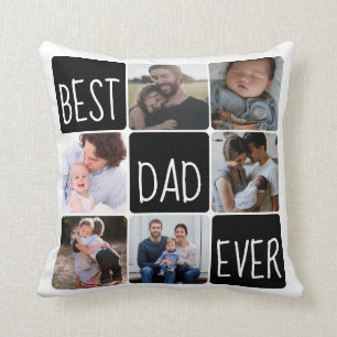 Trendy Best Dad Ever 6 Photo Collage Father's Day Cushion