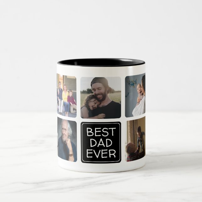Trendy Best DAD Ever Script Simple 9 Photo Collage Two-Tone Coffee Mug (Center)