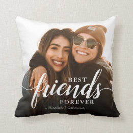 Trendy Best Friends Forever Elegant Script Photo Cushion