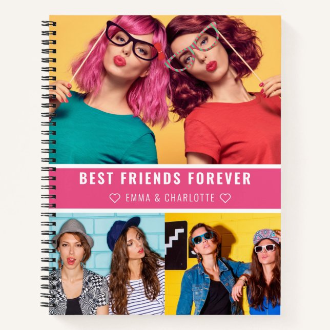 Trendy Best Friends Forever Photo Collage Quote Notebook (Front)