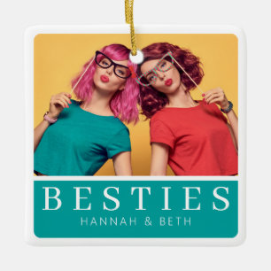 Trendy Best Friends Photo Double Sided Ceramic Ornament