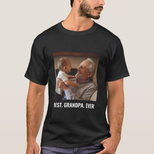 Trendy Best Grandpa Ever Custom Family  Photo T-Shirt (Front)