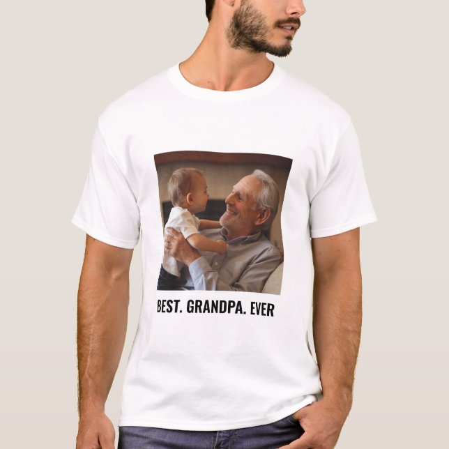 Trendy Best Grandpa Ever Custom Family  Photo T-Shirt (Front)