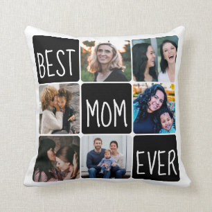 Trendy Best Mum Ever 6 Photo Collage Mother's Day Cushion