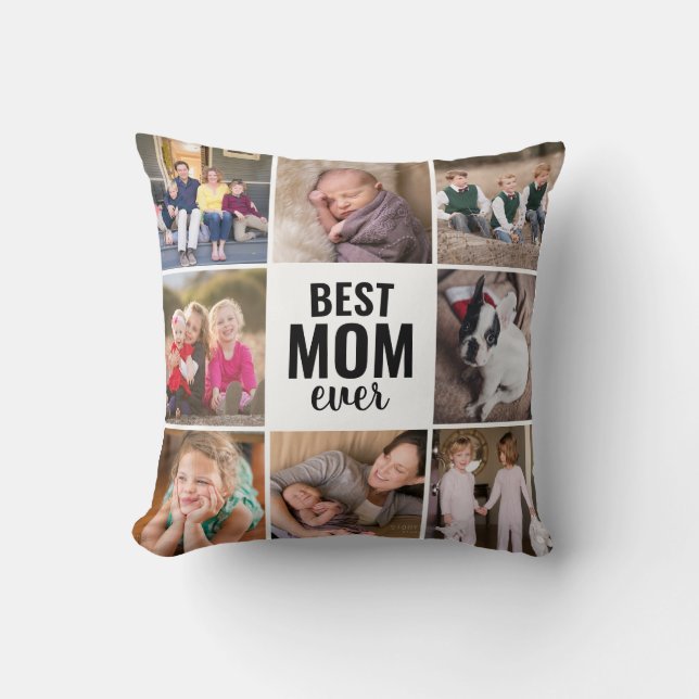 Trendy Best Mum Ever 8 Photo Modern Mother Mama Cushion (Front)
