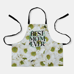 Trendy Best Mum Ever White Floral Modern Apron