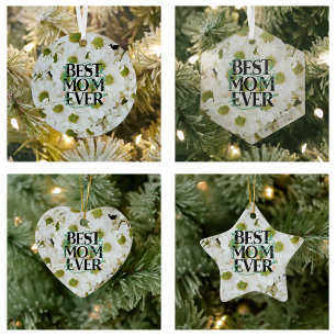 Trendy Best Mum Ever White Floral Modern Ceramic Tree Decoration