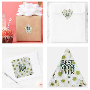 Trendy Best Mum Ever White Floral Modern Square Sticker