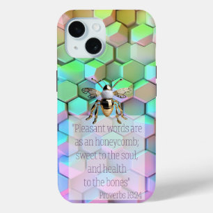 Trendy Bible Blue Mauve Green Pink Honeycomb Bee  iPhone 15 Case