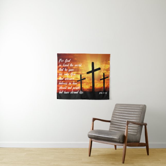 TRENDY BIBLE VERSE JOHN 3:16 CHRISTIAN GIFT TAPESTRY (In Situ (Horizontal))