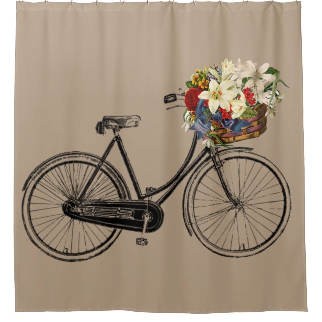 Trendy bicycle flower bike taupe Shower curtain (Front)