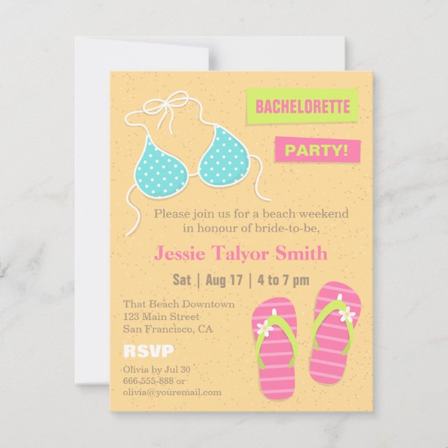 Trendy Bikini Beach Weekend Bachelorette Party Invitation (Front)