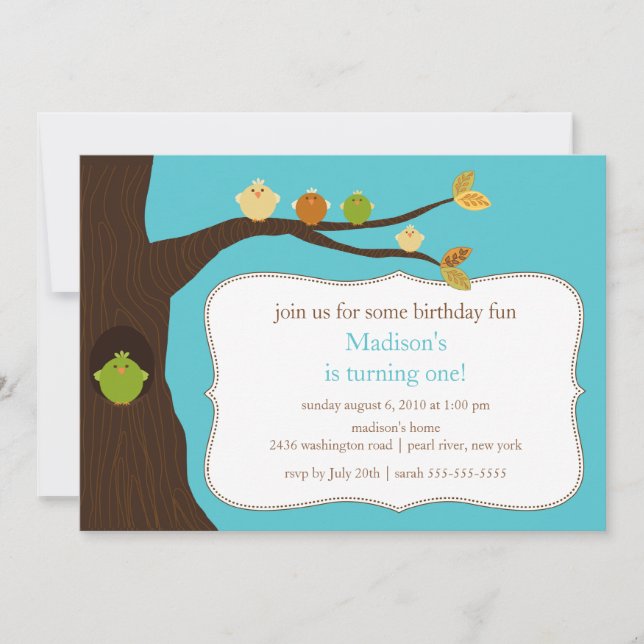 Trendy Birds Birthday Invitation (Front)