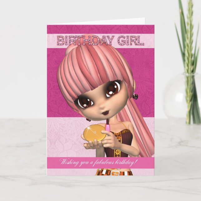 Trendy Birthday Girl Greeting Card Teenager With C (Front)
