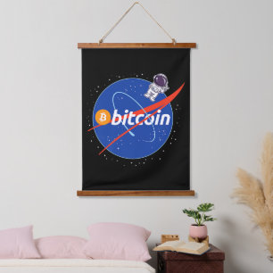 Trendy Bitcoin Astronaut Space Crypto Hanging Tapestry