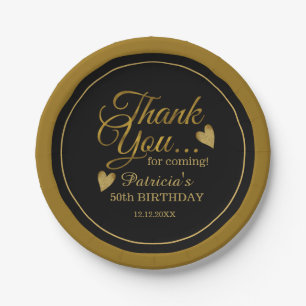 Trendy Black And Gold 50th Birthday Party Paper Plate