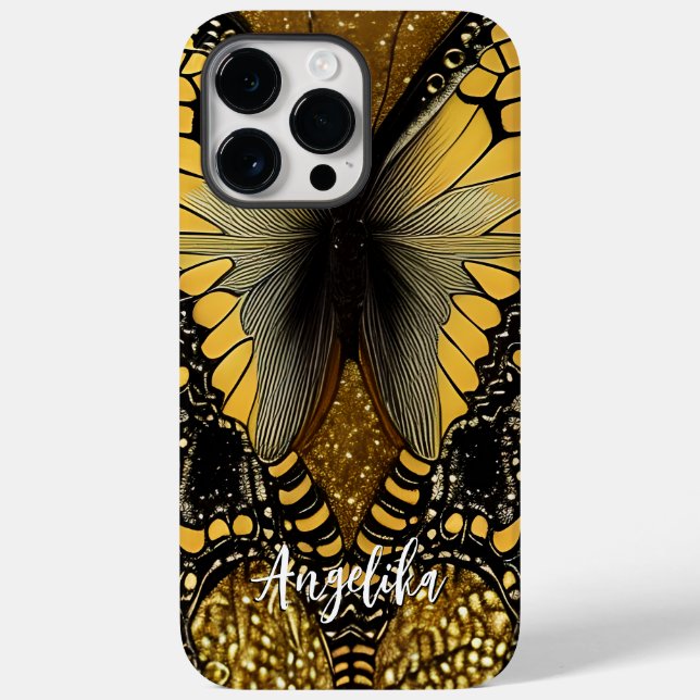 Trendy Black and Gold Butterfly Personalised Name Case-Mate iPhone Case (Back)