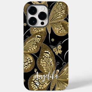 trendy Black and Gold Butterfly Personalised Name Case-Mate iPhone 14 Pro Max Case