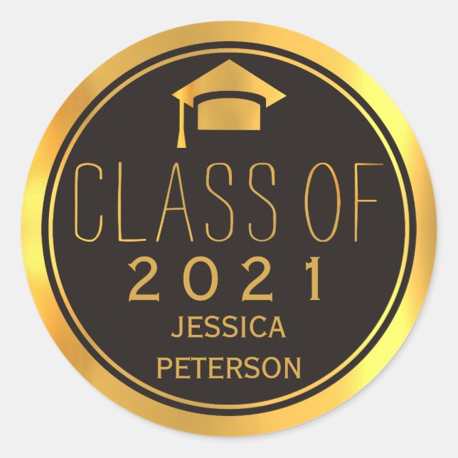 Trendy black and gold Class of 2016 graduation cap Classic Round Sticker (Front)