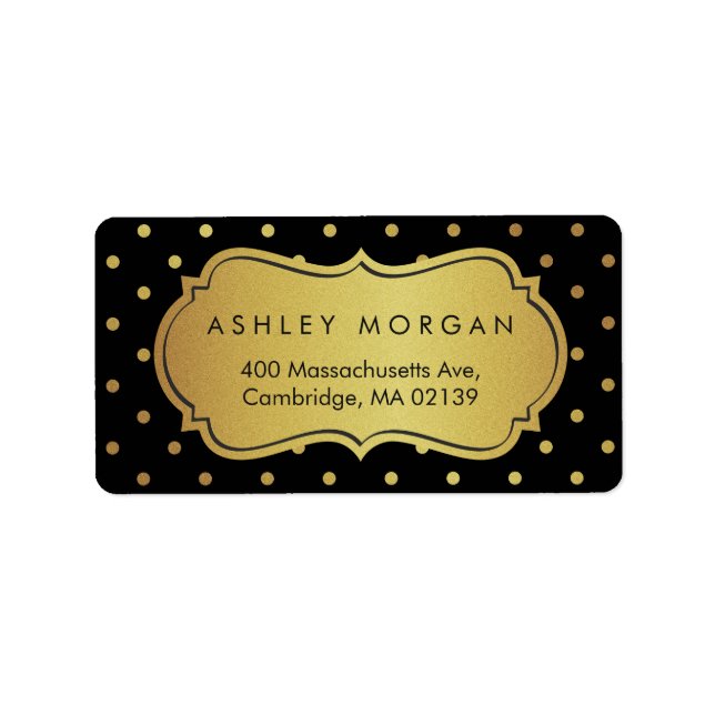 Trendy Black and Gold Glitter Polka Dots Label (Front)